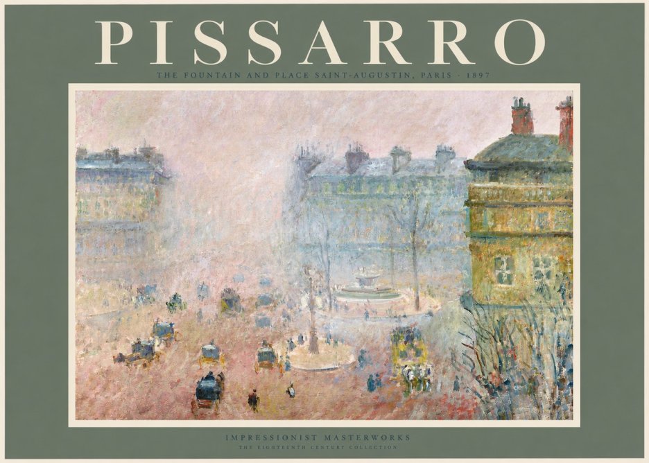 Pissarro The Fountain and Place Saint-augustin, Paris No2 - Poszter