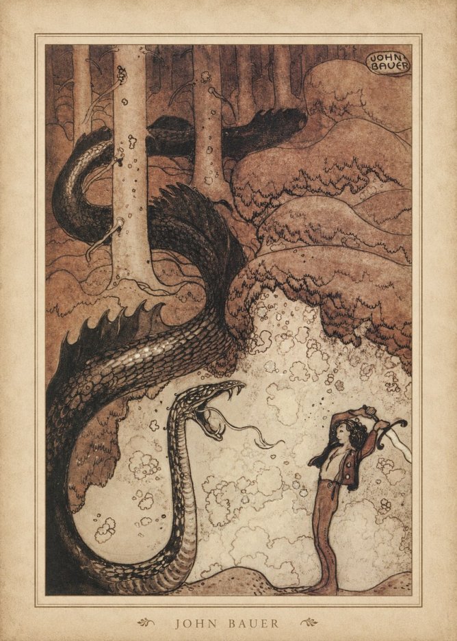 John Bauer The Boy and the Serpent No4 - Poszter