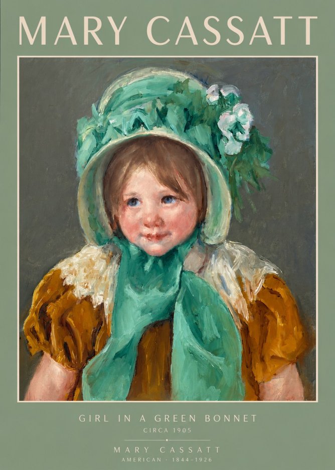 Mary Cassatt Girl in a Green Bonnet No2 - Poszter