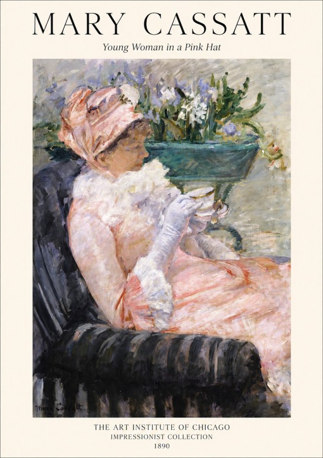 Mary Cassatt Young Woman in a Pink Hat No1 - Poszter