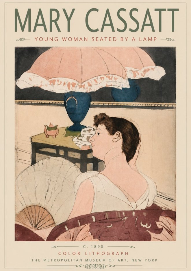 Mary Cassatt Young Woman Seated by a Lamp No5 - Poszter