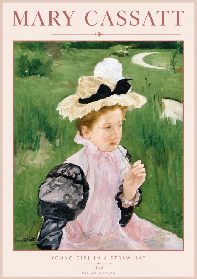 Mary Cassatt Young Girl in a Straw Hat No6 - Poszter