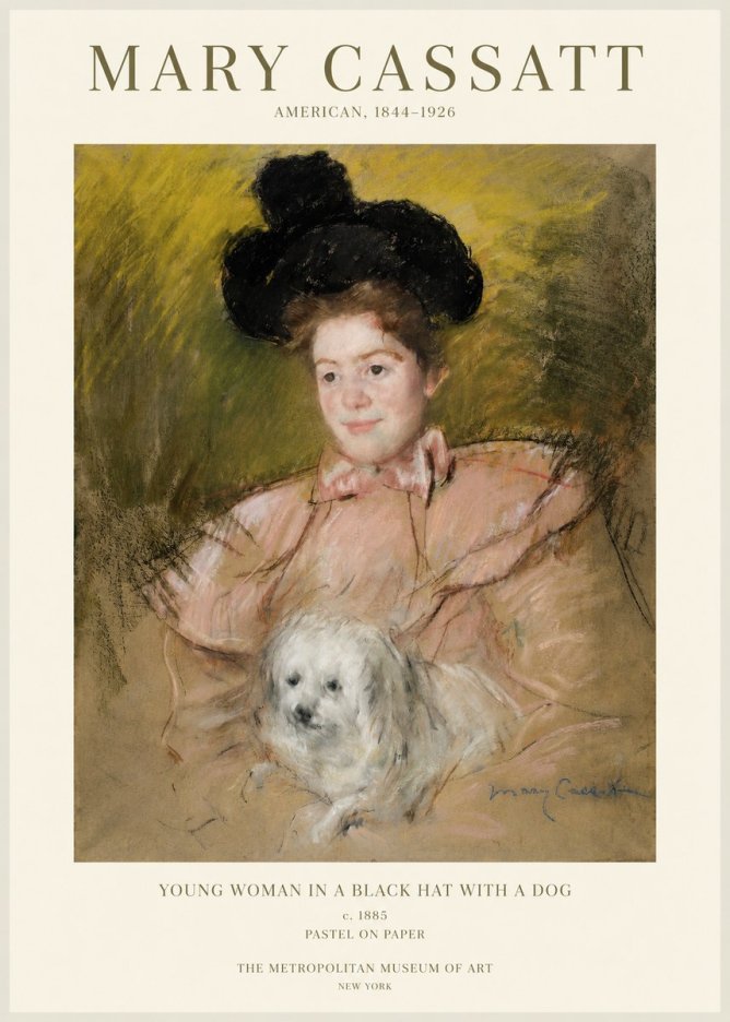Mary Cassatt Young Woman in a Black Hat with a Dog No1 - Poszter