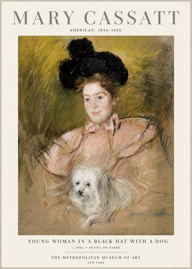 Mary Cassatt Young Woman in a Black Hat with a Dog No6 - Poszter