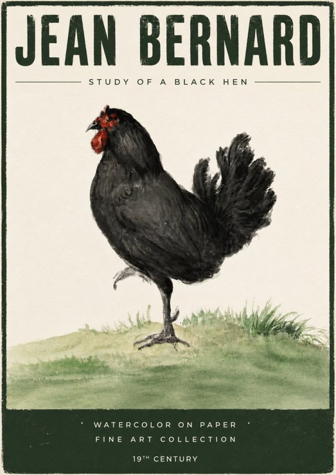 Jean Bernard Study of a Black Hen No5 - Poszter