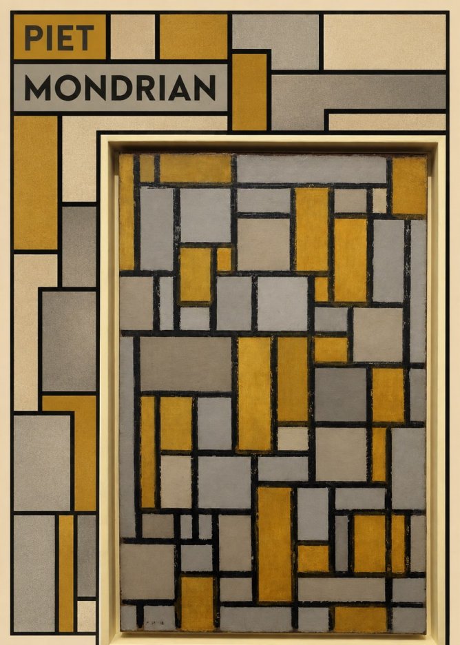 Piet Mondrian Composition in Grey and Yellow No5 - Poszter