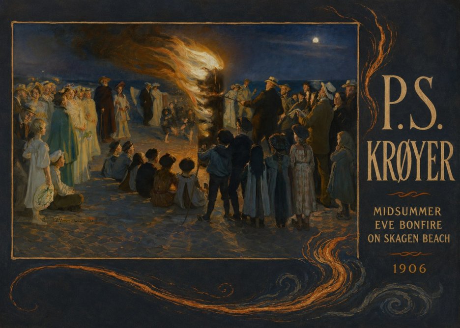P.S. Krøyer Midsummer Eve Bonfire on Skagen Beach · 1906 No4 - Poszter