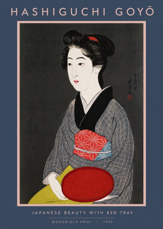 Hashiguchi Goyō Japanese Beauty with Red Tray No2 - Poszter