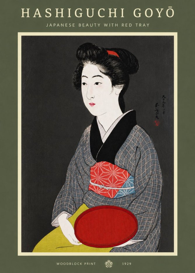Hashiguchi Goyō Japanese Beauty with Red Tray No3 - Poszter
