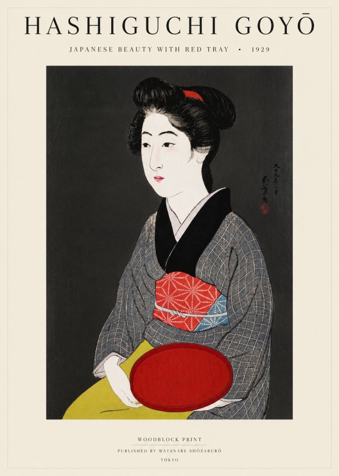 Hashiguchi Goyō Japanese Beauty with Red Tray No4 - Poszter