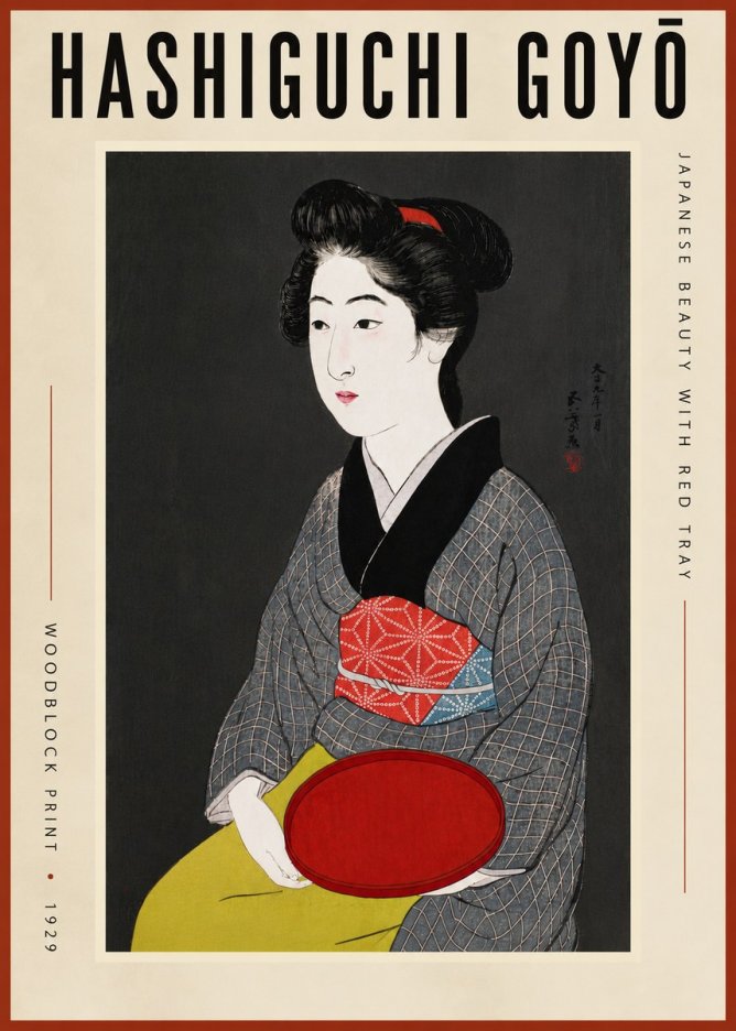 Hashiguchi Goyō Japanese Beauty with Red Tray No5 - Poszter