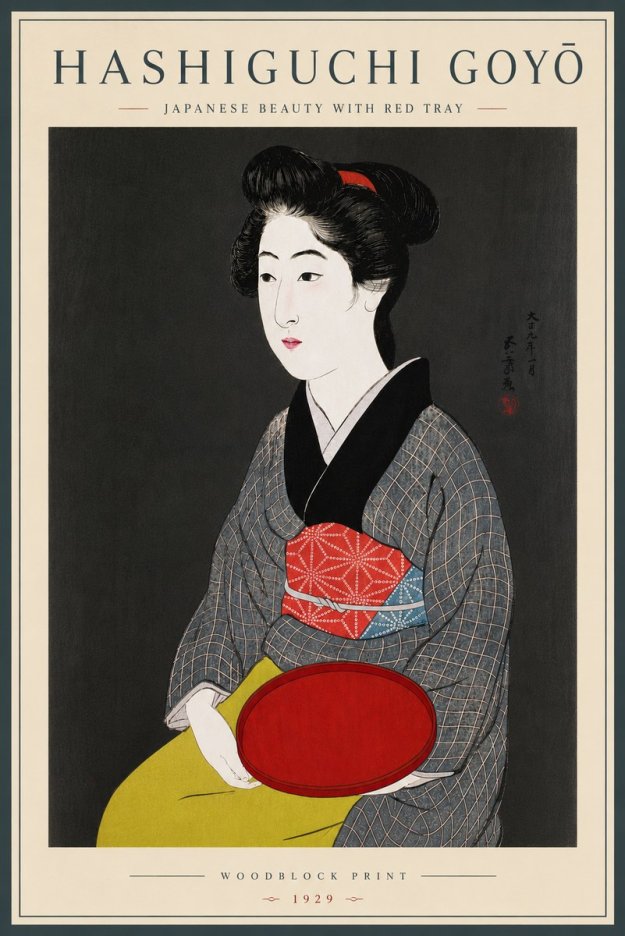 Hashiguchi Goyō Japanese Beauty with Red Tray No6 - Poszter