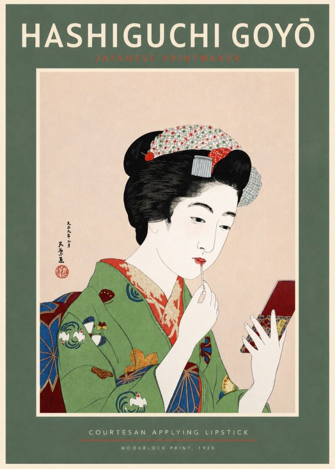 Hashiguchi Goyō Courtesan Applying Lipstick No2 - Poszter