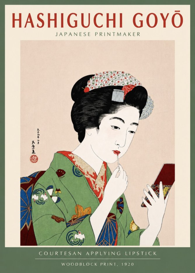 Hashiguchi Goyō Courtesan Applying Lipstick No4 - Poszter