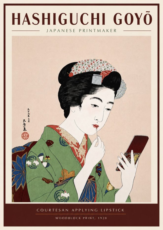 Hashiguchi Goyō Courtesan Applying Lipstick No5 - Poszter