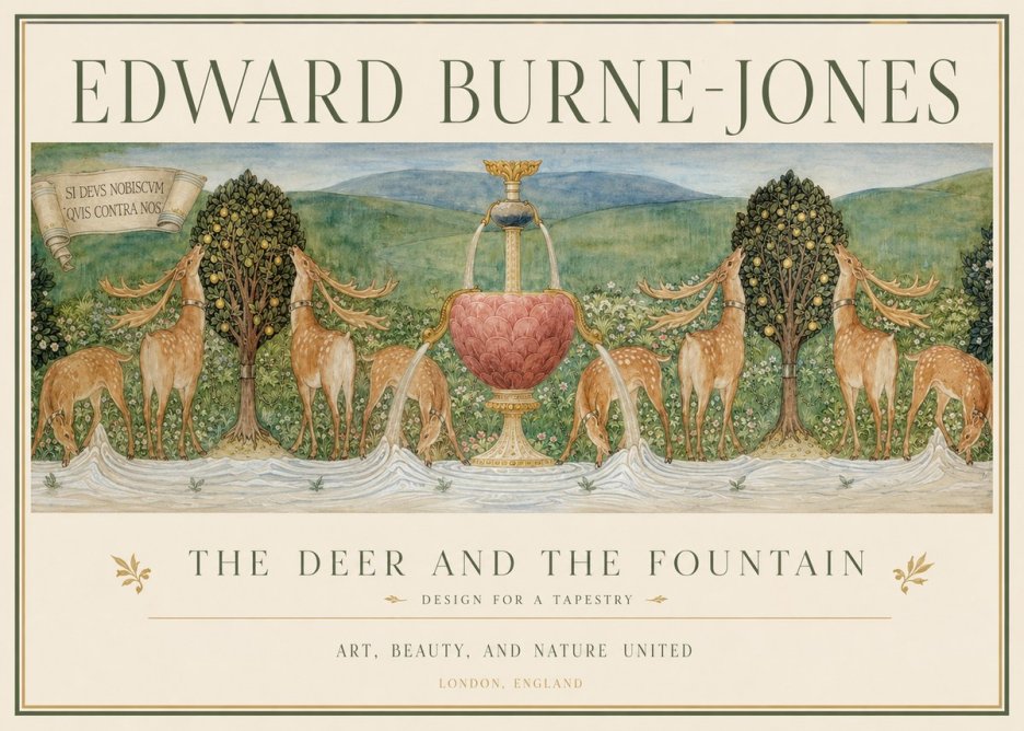 Edward Burne-Jones The Deer and the Fountain No1 - Poszter
