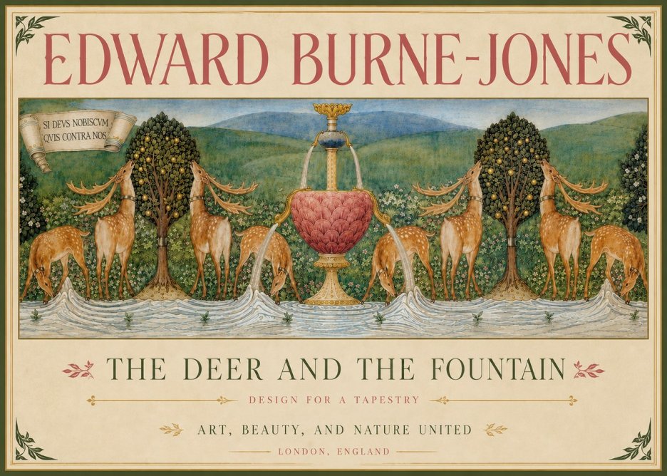 Edward Burne-Jones The Deer and the Fountain No4 - Poszter