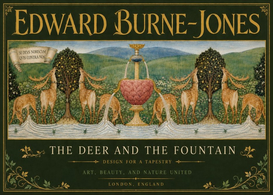 Edward Burne-Jones The Deer and the Fountain No5 - Poszter