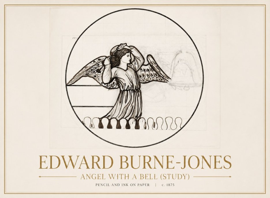 Edward Burne-Jones Angel with a Bell (Study) No1 - Poszter