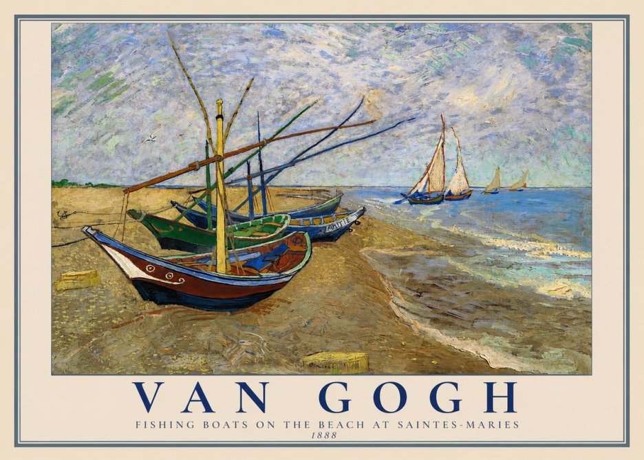 Van Gogh Fishing Boats on the Beach at Saintes-maries No2 - Poszter