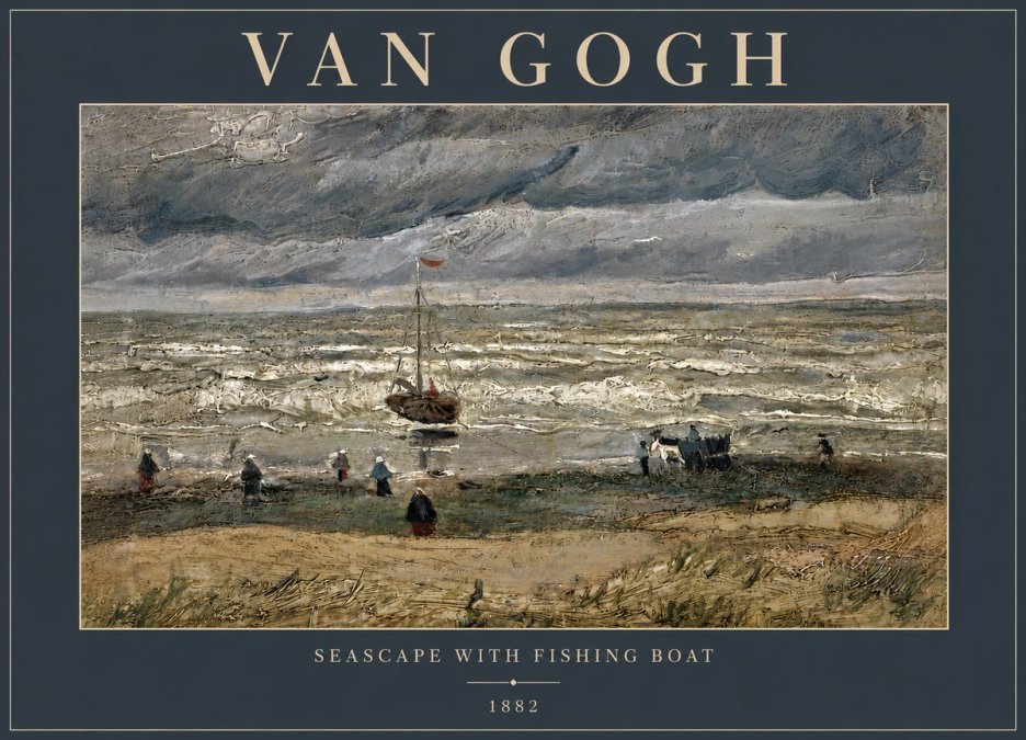 Van Gogh Seascape with Fishing Boat No5 - Poszter