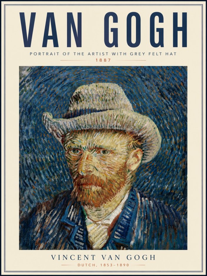 Van Gogh Portrait of the Artist with Grey Felt Hat No6 - Poszter