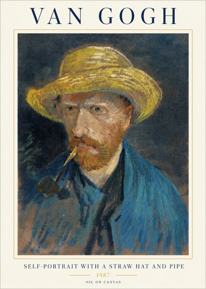 Van Gogh Self-portrait with a Straw Hat and Pipe No1 - Poszter