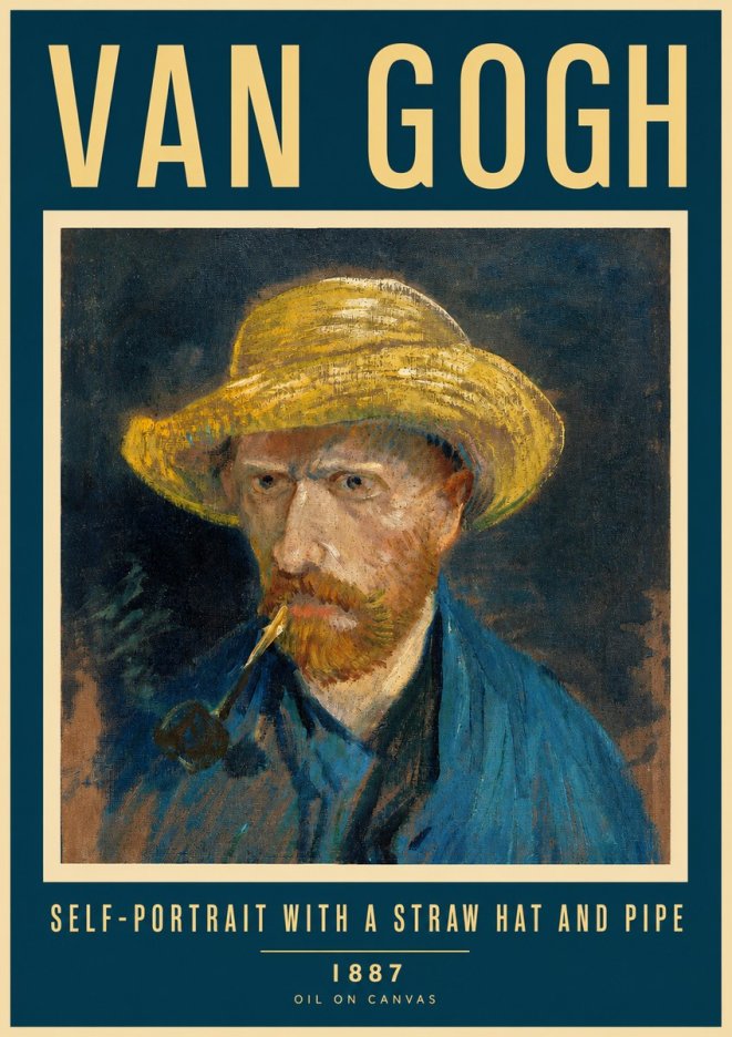 Van Gogh Self-portrait with a Straw Hat and Pipe No2 - Poszter