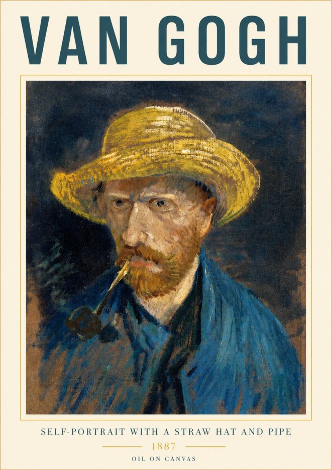Van Gogh Self-portrait with a Straw Hat and Pipe No3 - Poszter