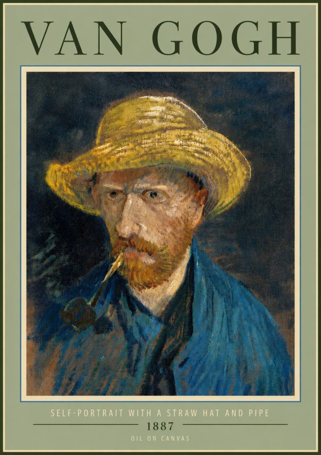 Van Gogh Self-portrait with a Straw Hat and Pipe No6 - Poszter