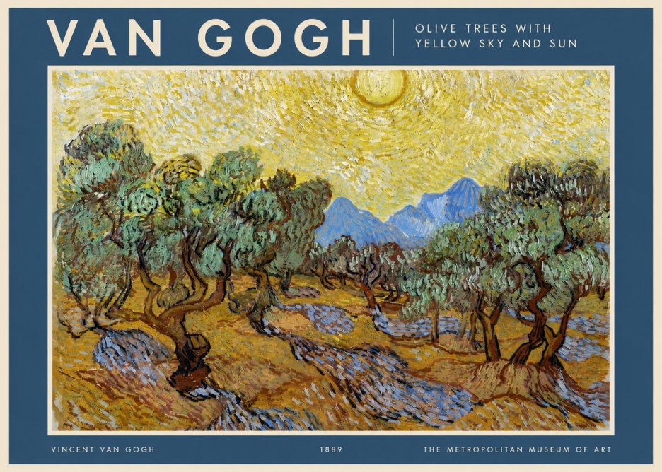 Van Gogh Olive Trees with Yellow Sky and Sun No2 - Poszter