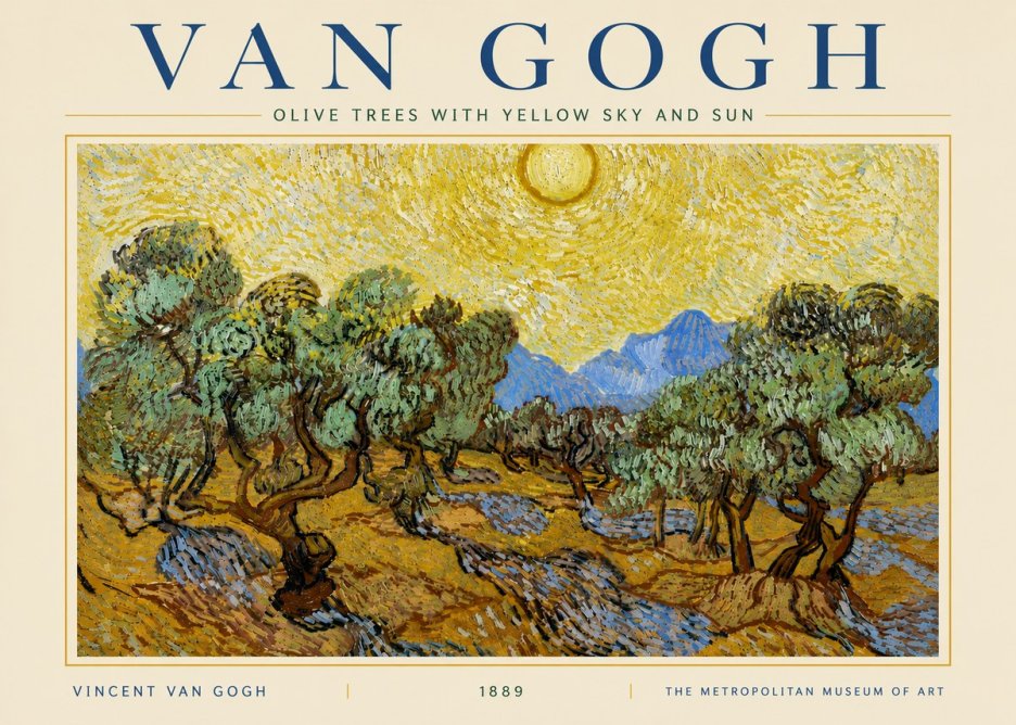 Van Gogh Olive Trees with Yellow Sky and Sun No5 - Poszter