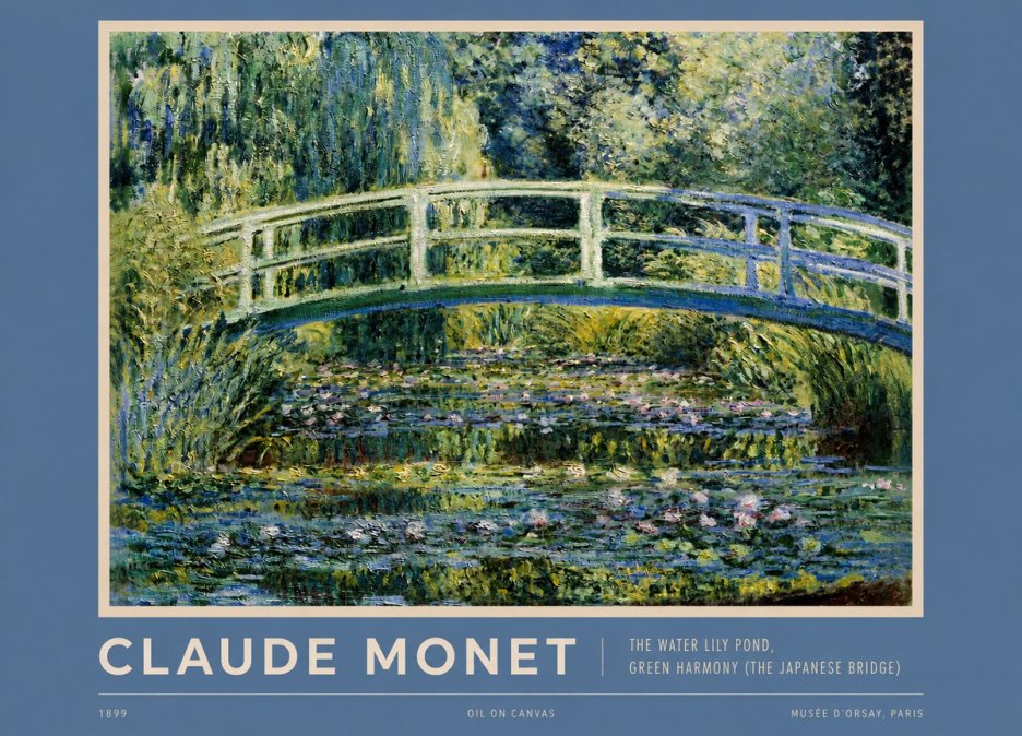 Monet The Water Lily Pond, Green Harmony (the Japanese Bridge) No2 - Poszter