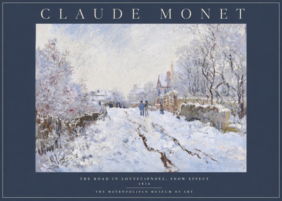 Monet The Road in Louveciennes, Snow Effect No2 - Poszter