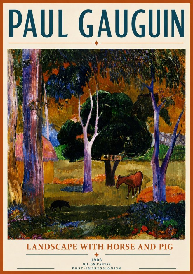 Paul Gauguin Landscape with Horse and Pig No6 - Poszter