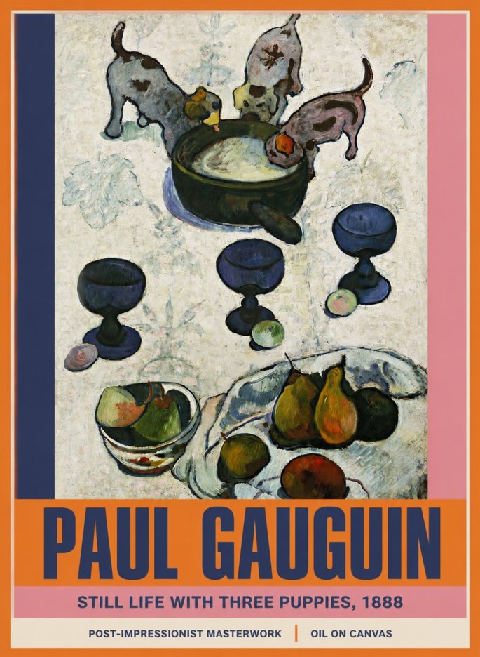 Paul Gauguin Still Life with Three Puppies, 1888 No2 - Poszter