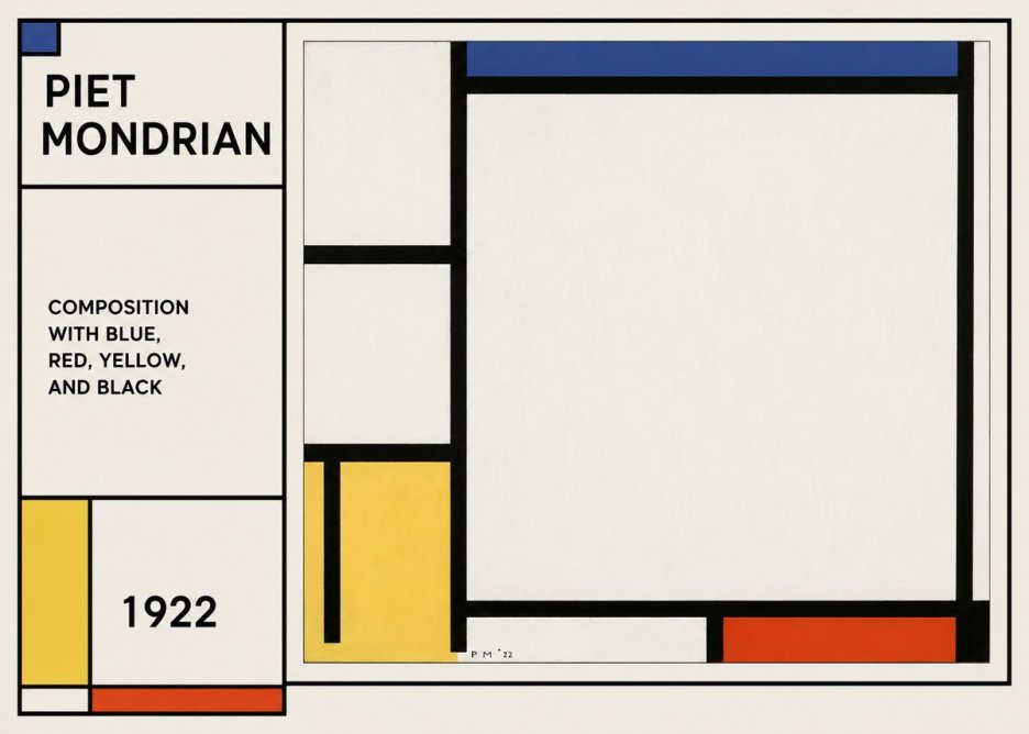 Piet Mondrian Composition with Blue, Red, Yellow, and Black No1 - Poszter