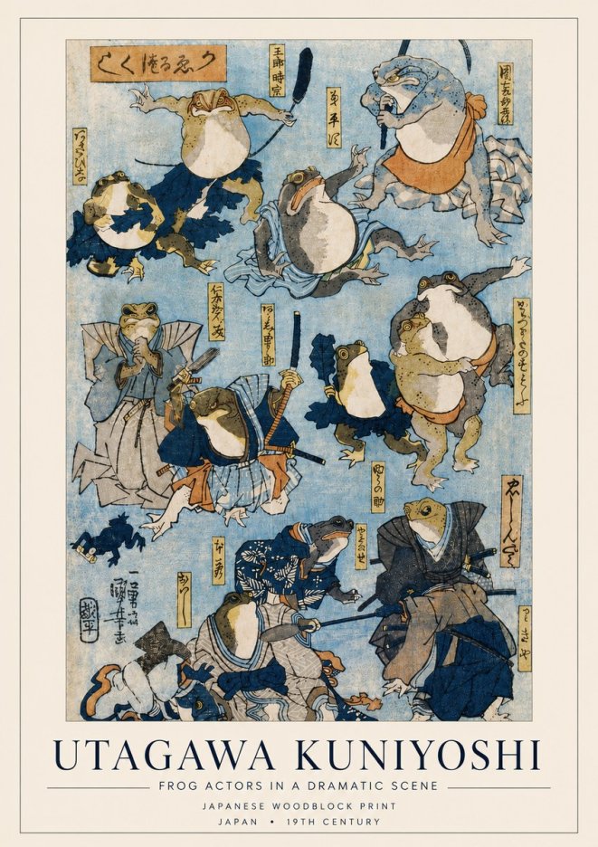 Utagawa Kuniyoshi Frog Actors in a Dramatic Scene No4 - Poszter