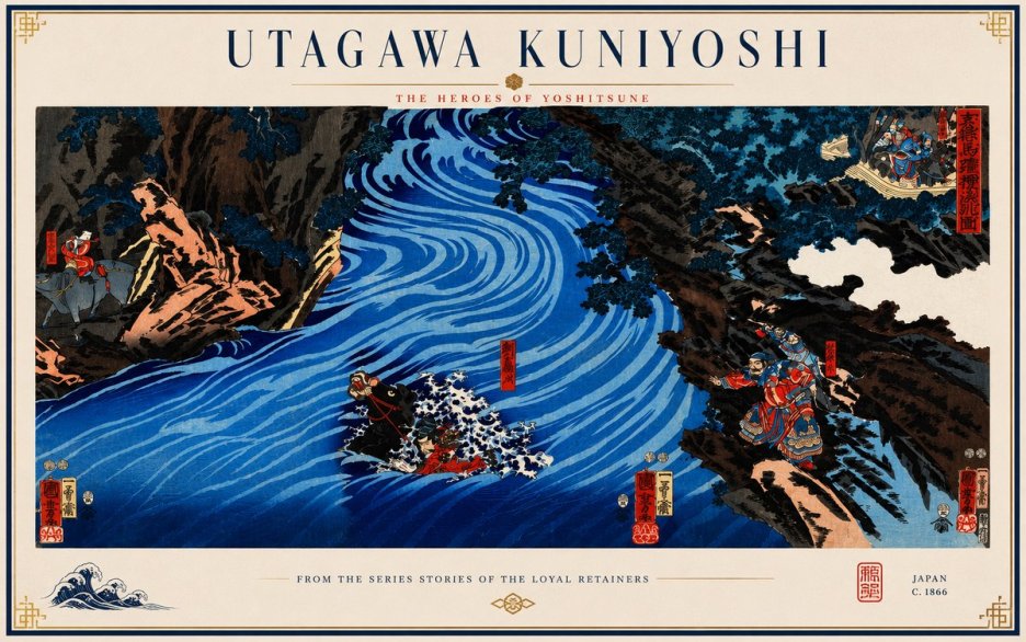 Utagawa Kuniyoshi The Heroes of Yoshitsune No3 - Poszter