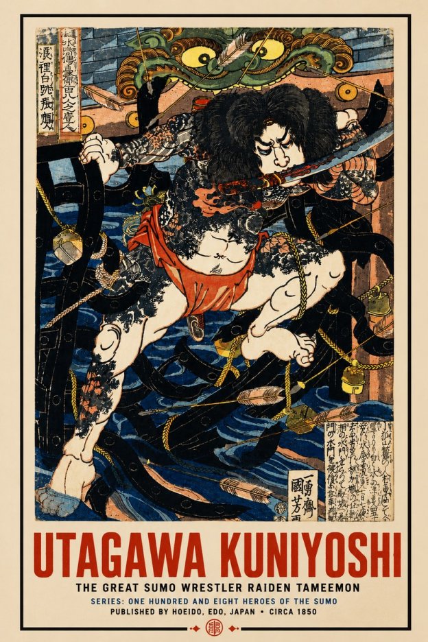 Utagawa Kuniyoshi The Great Sumo Wrestler Raiden Tameemon No4 - Poszter