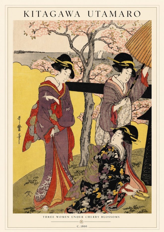 Kitagawa Utamaro Three Women Under Cherry Blossoms No3 - Poszter