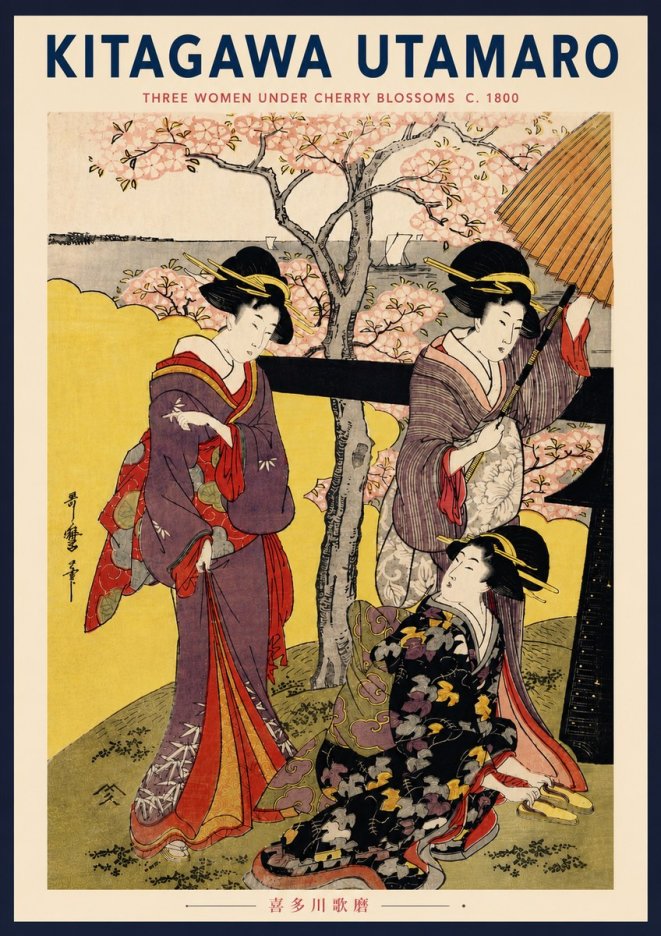 Kitagawa Utamaro Three Women Under Cherry Blossoms No5 - Poszter