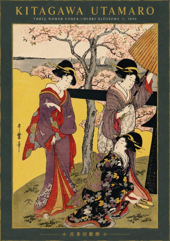 Kitagawa Utamaro Three Women Under Cherry Blossoms No6 - Poszter