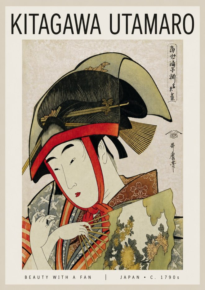 Kitagawa Utamaro Beauty with a Fan I No4 - Poszter
