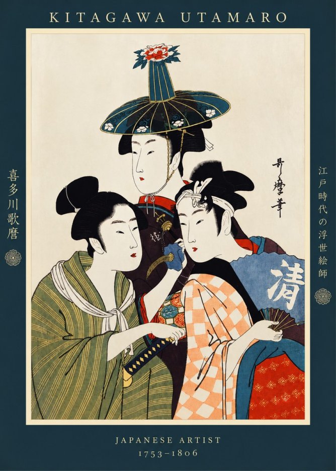 Kitagawa Utamaro Three Beauties No2 - Poszter