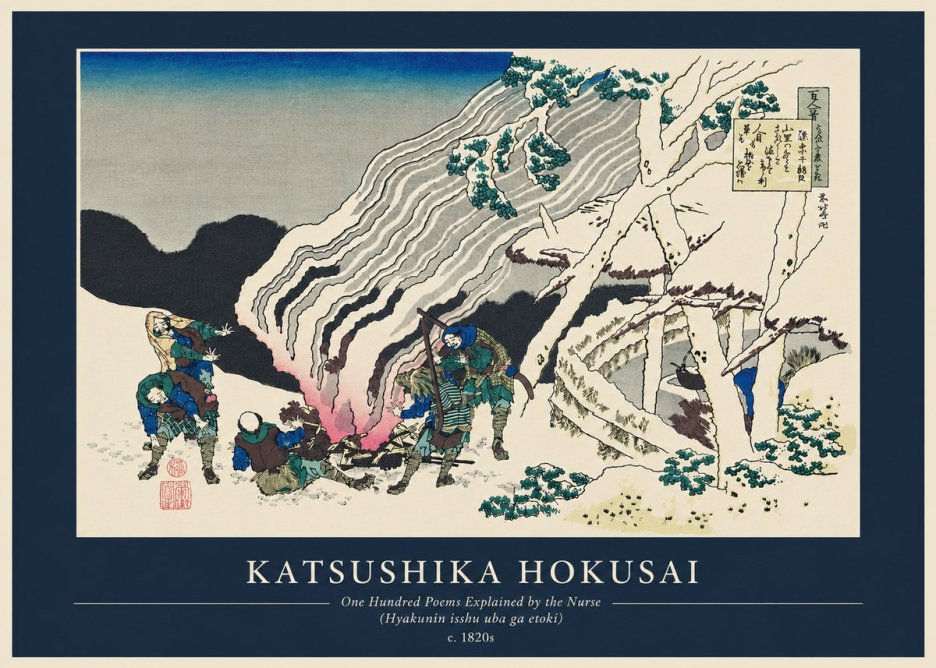 Katsushika Hokusai One Hundred Poems Explained by the Nurse (Hyakunin Isshu Uba Ga Etoki) No6 - Poszter