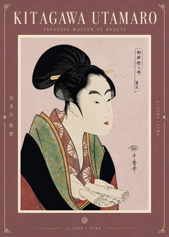 Kitagawa Utamaro Courtesan Reading a Scroll No5 - Poszter