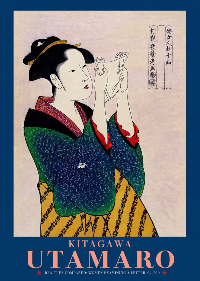 Kitagawa Utamaro Beauties Compared: Women Examining a Letter No2 - Poszter