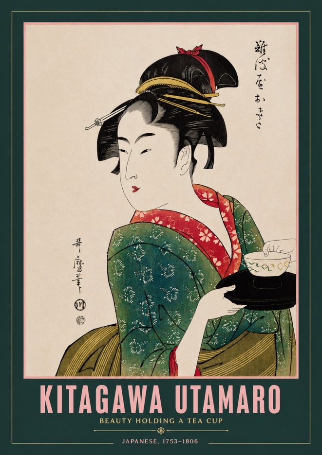 Kitagawa Utamaro Beauty Holding a Tea Cup No2 - Poszter