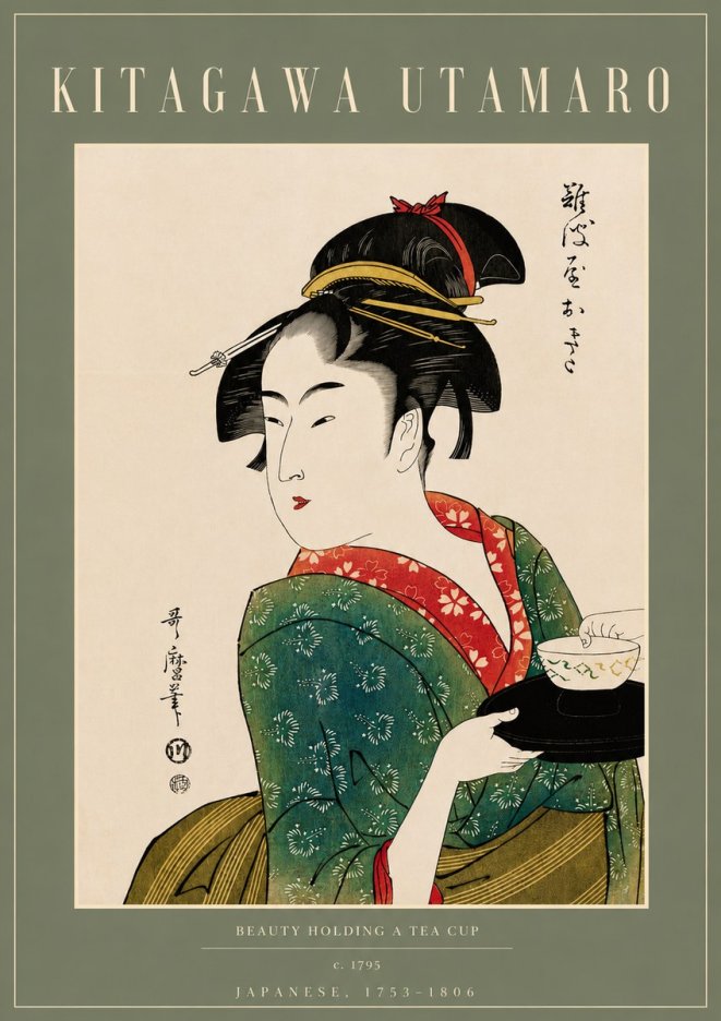 Kitagawa Utamaro Beauty Holding a Tea Cup No4 - Poszter